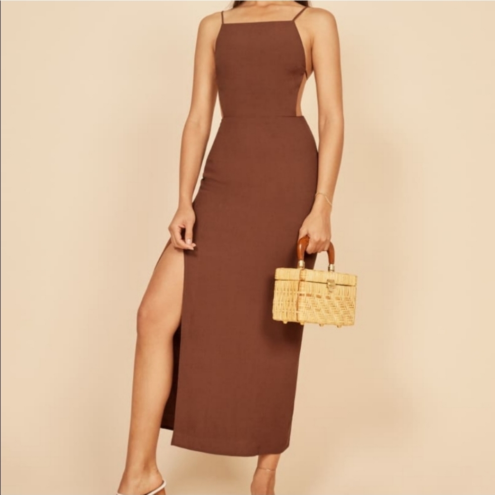 Reformation Houston Midi Dress Toffee Brown Size 8